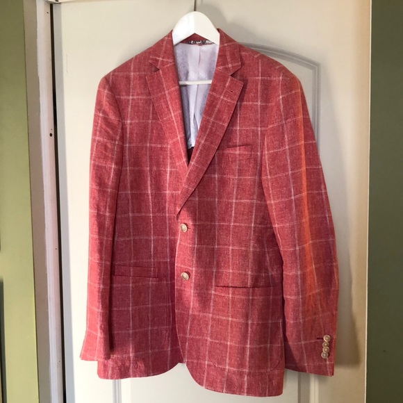 JKT New York Other - Men’s pink and white plaid linen blazer